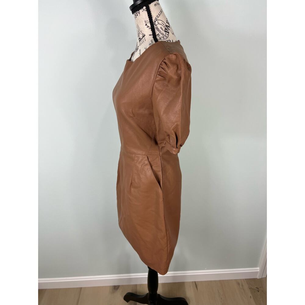 Cupcake & Cashmere Maggie Dress Brown Faux Leather Mini Dress with pockets - Picture 15 of 16